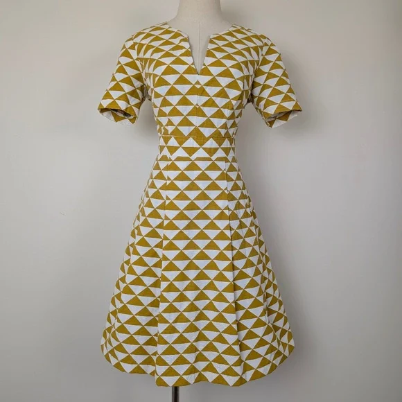 Geometric Mini Dress Circle Skirt Short Sleeve Fit Flare - Picture 5 of 16